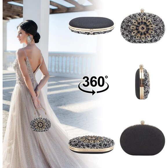 Rhinestone Evening Clutch Satin Crystal Diamond Small Handbag for Weddings